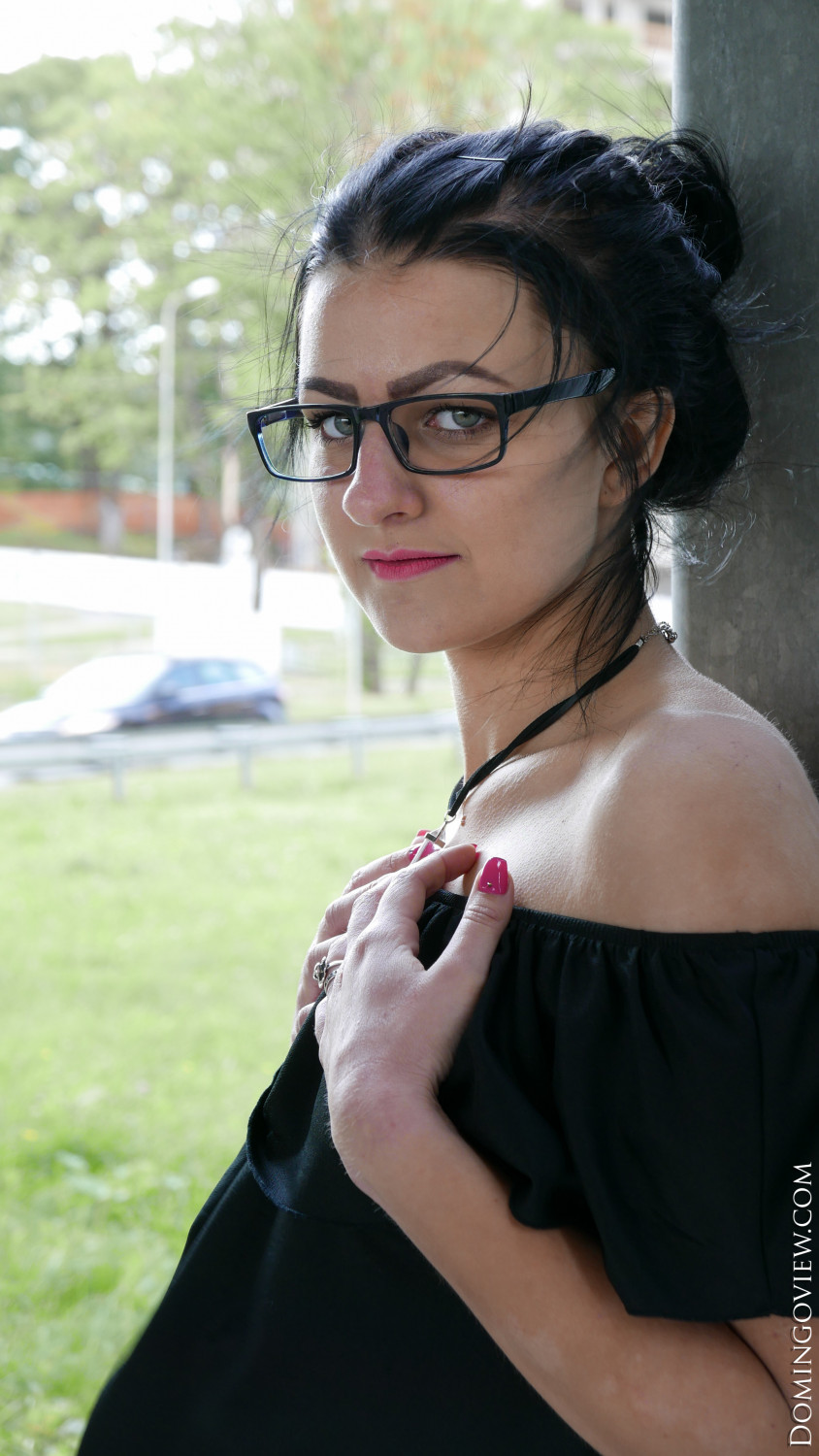 Nerdy girl Aria Greek shows pussy in public place